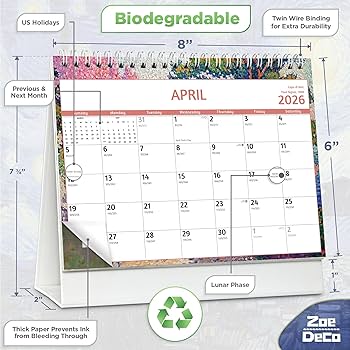 Amazon.com : Zoe Deco - 8x6 Inch Standing Desk Calendar - 18
